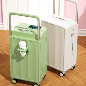 New Design Wide Trolley Multifunctional Suitcase with Cup Holder USB Port