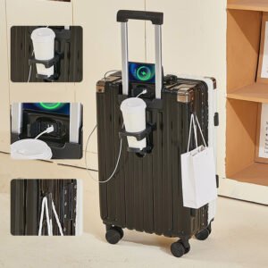 Multifunctional Aluminum Frame Type or Zipper type Suitcase with Cup Holder And USB Port