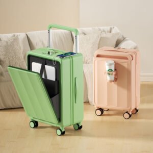 New Fashion Wide Trolley Front Open Luggage with Cup Holder And USB Port