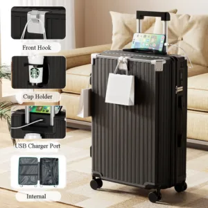 Hot Sale Travel Trolley Luggage Suitcase with Cup Holder Waterproof Hard Shell Travel Suitcase