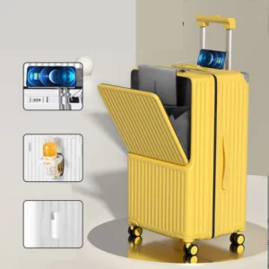 ABS PC Travel Suitcase Set Front Half Part Open Trolley Luggage Cup Holder Design